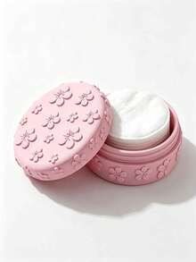 1pc Embossed Cherry Blossom Makeup Pad Storage Box With Lid, Dust-Proof Makeup Storage Jar, Moisture-Proof, Suitable For Makeup Pad, Makeup Sponges, Powder Puffs, Rings, Earrings, Necklaces And Other Small Items, Girly Style Makeup Storage Box - Multicolor - View 2