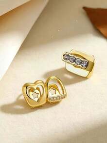 Gold Grillz Set, Hollow Heart Shape, Made Of Cubic Zirconia, Suitable For Daily Wear And Valentine's Day Gift, Hip-Hop Style, Teeth, Teeth Cleaning Tool, Travel Toothbrush - Multicolor - View 3
