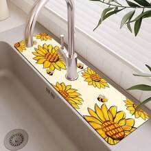 1pc Autumn Floral Pattern Rubber Faucet Splash Guard, Bathroom Faucet Splash Pad, Mud Guard, Moisture-Proof Anti-Slip Faucet Pad, Kitchen Countertop Accessory. Protect Your Kitchen Countertop. - Multicolor - View 1