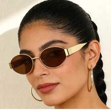 1pc Oval Metal Frame Glasses, Fashionable And Versatile, Suitable For Daily Wear, Beach Vacation, Street Photography, Summer Beach Holiday, Outdoor Activities And Travel - Multicolor - View 8