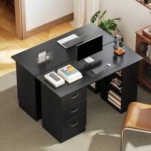 Computer Desk With Drawers, Home Office Desk, Writing Table, PC Workstation With 3 Storage Shelves Working, Study, 120 X 49 X 72, Black On-Site - 1 - View 7