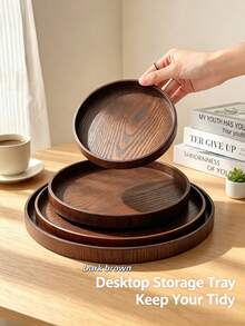 1pc Multi-Size Camel Color Natural Solid Wood Round Slouchy Tray, Coffee Tea Spice Storage, Refrigerator Organizer, Kitchen Tableware Display, Steak Sushi Board, Summer Holiday BBQ Picnic Graduation, Back To School Essential, Random Color - View 4