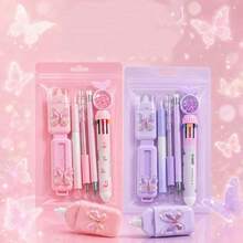 Pink Purple Gradient Butterfly Decor Stationery 6-Piece Set, Writing Correction Marking One-Stop Student Back To School Stationery Gift - Multicolor - View 9