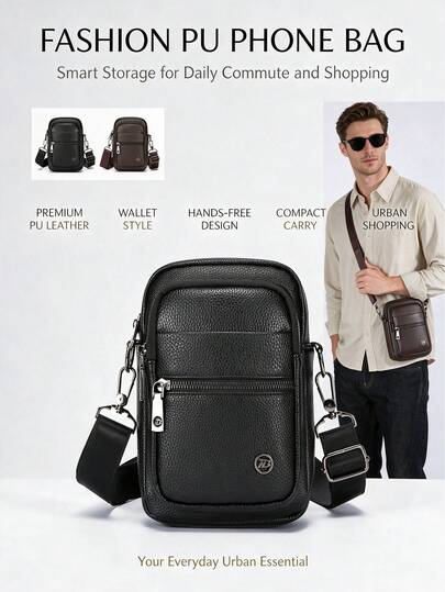 1pc Men's PU Leather Phone Bag, Can Store Coins, Keys And Other Personal Items, Small Size Large Capacity Crossbody Bag, Perfect Gift For Holidays