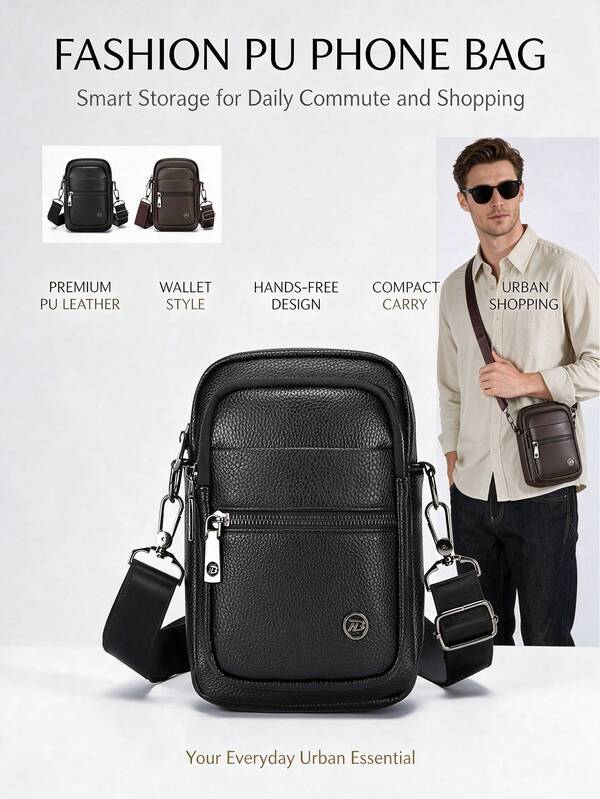 1pc Men's PU Leather Phone Bag, Can Store Coins, Keys And Other Personal Items, Small Size Large Capacity Crossbody Bag, Perfect Gift For Holidays