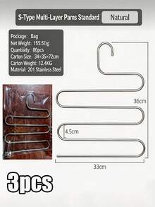 3/5pcs S-Shaped Stainless Steel Pants Hangers, Multi-Layer Space-Saving Closet Organizer, Heavy Duty Non-Slip Rust-Proof Clothes Rack, Suitable For Jeans, Leggings, Dorm, Apartment And Bedroom Storage - Multicolor - View 16