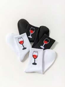 5/10 Pairs Black & White Wine Glass Sports Socks, Autumn/Winter New, Unisex Casual Versatile Socks, Suitable For Daily Wear - Multicolor - View 6