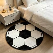 1pc Football Pattern Long Strip Rug, Minimalist Soft Round Carpet, Suitable For Living Room, Study, Laundry Room, Bedroom, Kitchen Wooden Floor, Decorative Design, Machine Washable Easy Clean Flannel Rug - Multicolor - View 2