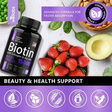 Biotin 15000mcg Beauty Complex Capsules, With Fish Collagen & Hydrolyzed Keratin, MSM Bamboo Grape Seed Extract, Multi‑Vitamin Dietary Supplement For Healthy  Skin Nails Support, 120 Capsules - 1 瓶 - 查看 4