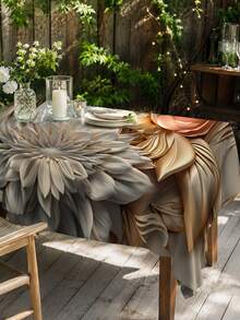 1pc Luxury 3D Floral Round Tablecloth, Beige Gray Gold Polyester Table Cloth With Oversized Flower And Layered Leaf Print, Elegant Dining Table Cover For Kitchen, Dining Room, Wedding, Party, Restaurant And Modern Home Decor - Multicolor - View 9
