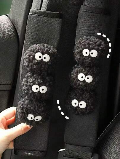 Cute Coal Ball Seat Belt Shoulder Pad, Cartoon Black Ball Car Seat Belt Protector, Soft Big Eyes Seat Belt Cover, Funny Car Interior Decoration