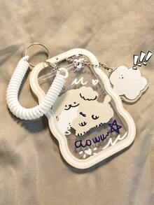 1pc Cute Clear Photocard Holder Set Detachable Lanyard Charm Cartoon ID Card Case For Student Campus Card Storage - Card Holder + Spring Cord + Pendant - View 1