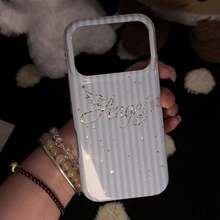 1pc Light Blue Vertical Stripe Silver Foil Angel Wings Glitter Full Coverage Shockproof Glossy Phone Case, Sweet Korean Style Fresh Girl Design, Suitable For IPhone18/18Pro/18ProMax/17/17Pro/17ProMax/16/16Pro/16Plus/16ProMax/15/15Pro/15ProMax/14/14Pro/14ProMax/13/13Pro/13ProMax - Multicolor - View 4