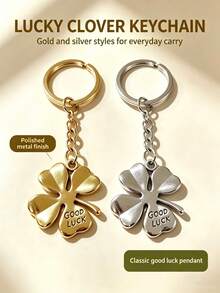 10pcs/20PCFour Leaf Clover Keychain, Good Luck Charm, Gold & Silver Tone Metal Pendant For Women, Bag, Purse, Backpack, Car Keys, Lucky Gift Accessory - Multicolor - View 2