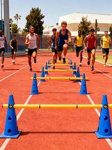 1 Set Football Training Marker Cones With Pole, Sensory Integration Training Cones, Multi-Functional Hurdle Agility Bar, Adjustable - Multicolor - View 2