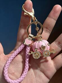 1pc Pumpkin Carriage Keychain, Rhinestone Bag Pendant, Key Strap, Metal Key Ring, Car Key Accessory, Backpack Charm - Multicolor - View 3