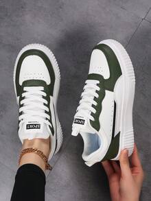 LIVEST 女款休閒運動鞋 時尚極簡平底鞋 橄欖綠繫帶運動鞋 適合日常穿著、走路、跑步、慢跑 純色低筒款 圓頭設計 輕量透氣 四季適用 - 橄欖綠 - 查看 10