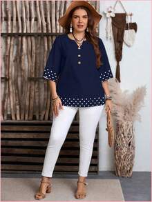 Plus Size Women Tops - Navy Blue - View 4