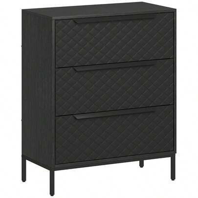 Chest Of Drawers, Dresser With 3 Fabric Drawers And Aluminium Handles - Black On-Site