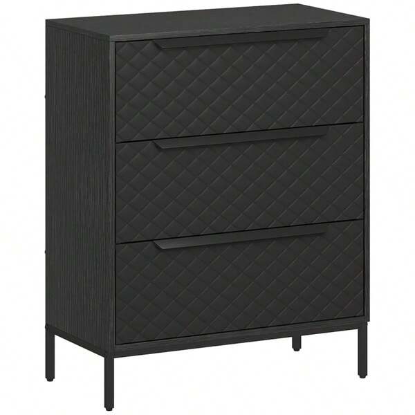 Chest Of Drawers, Dresser With 3 Fabric Drawers And Aluminium Handles - Black On-Site