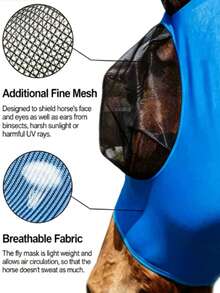 Soft Mesh Horse Fly Mask With Ears, Breathable Eye And Face Protection, Anti-Fly Face Mask, UV Protection Horse Gear - Multicolor - View 3