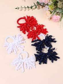 6pcs Halloween Curly Ribbon Bow Hair Ties, Solid Color Decorative Hair Accessories For Girls, Flower Girls, Daily Wear And Party - Multicolor - View 3