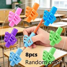 8pcs Random Color Pencil Grips, Soft Comfortable Writing Correction Grip Sleeves, Universal Design For Left And Right Hands, Practical Stationery Accessories, Suitable For Study, Office And Other Daily Writing Scenarios - A - View 9