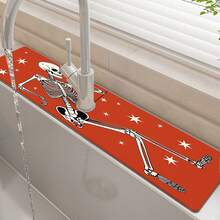 1pc Halloween Skull Pattern Sink Faucet Absorbent Mat, Drainage Mat, Suitable For Kitchen, Bathroom Sink, Countertop, Drainage Mat, Diatomaceous Earth Material, Trimmable, Quick-Dry Mat - Multicolor - View 4