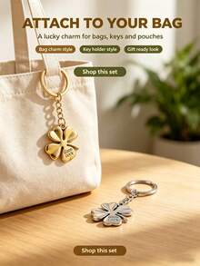 10pcs/20PCFour Leaf Clover Keychain, Good Luck Charm, Gold & Silver Tone Metal Pendant For Women, Bag, Purse, Backpack, Car Keys, Lucky Gift Accessory - Multicolor - View 5
