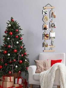 1 Conjunto Decoração de Parede de Fotos Estilo Boêmio em Madeira Natural, Suporte de Exibição de Fotos Sem Furos, Inclui 15 Clipes, Moldura de Fotos Vertical Rústica, Adequado para Quarto, Dormitório ou Apartamento, Presente Atencioso para Família e Amigos, Suporte de Exibição de Fotos Memorial para Casa - Multicolorido - Visão 2