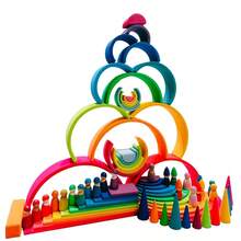 Rainbow Stacking Building Blocks For Children, Early Education To Develop Thinking, Spatial Imagination, Color Matching, Construction Stacking Blocks, Early Education Puzzle Game, Parent-Child Interaction, Children's Christmas And Holiday Gift - Multicolor - View 2