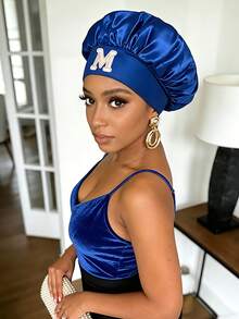 1 buah Topi Rambut Huruf A-Z Eksklusif dengan Desain Tekstur, Topi Perawatan Rambut untuk Tidur di Rumah, Kualitas Premium - Royal Blue - View 4