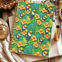 1 Buah Buku Catatan Spiral A5 Motif Tropis Cerah, Buku Catatan Kertas dengan Desain Cetak Mawar Kuning, Daun Malaysia, dan Burung Beo, Cocok untuk Catatan Harian Kantor dan Menulis Santai - A5 - View 5
