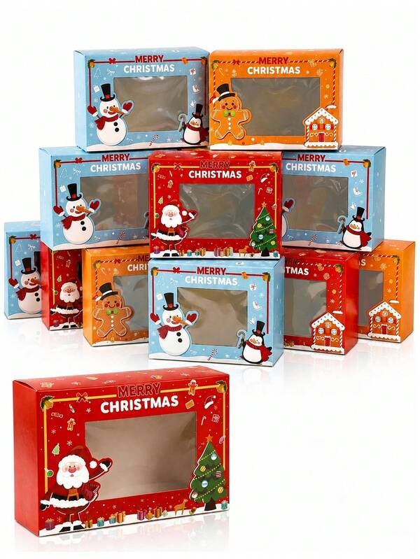 6pcs Christmas Transparent Window Gift Boxes, Christmas Snowman & Gingerbread Man Print, Christmas Party Decor, Tabletop Decoration, Christmas Gifts, Holiday Party Supplies, Merry Christmas Home Decor, Baby Christmas Birthday Party, Baby Shower