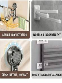 1 pieza Barra y estante para toallas con ventosa ajustable - Perchero giratorio sin taladro, succión de vacío fuerte, gancho de ducha de plástico resistente a la oxidación montado en la pared, adecuado para baño pequeño, cocina, ducha, estante multifuncional para almacenamiento de toallas de mano - Multicolor - Ver 7