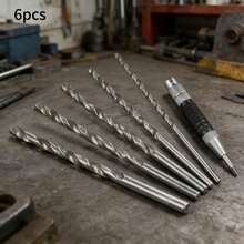 UNISURE 1 Set 6PCS 4/5/6/8/10mm Multi-Diameter Extended 200mm Twist Drill Bits + Extended Center Punch Combination, High-Speed Steel Twist Straight Shank Design, Silver-Black Cylindrical With Positioning Tip, Multi-Function Drilling Positioning Tool, Suitable For Home Repair, Industrial Work And Father's Day Gift - 5PC Extended Twisted Drill Bit 200mm + Center Punch - View 3