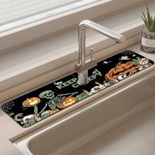 1pc Halloween Pumpkin Skull Pattern Rubber Faucet Splash Guard, Bathroom Faucet Splash Guard, Mud Guard, Moisture-Proof Anti-Slip Faucet Pad, Kitchen Countertop Accessory. Protect Your Kitchen Countertop. - Multicolor - View 5