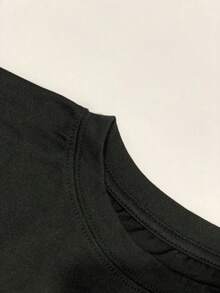 Women's Crewneck Short‑Sleeve Tee, Fun Quirky Text Print, Casual Comfort Autumn Daily Top, Fast Local Shipping - 黑色 - 查看 6