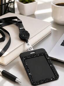 Shiny ID Card Holder With Lanyard, ID Card Storage Box, Anti-Loss Lanyard, Student ID Card Holder, Self-Service Restaurant Card Holder, Slide Cover, Dual Card Slot, Small Card Slot, Bus Card Holder, Non-Contact, Bank Card Holder, Subway Card Storage, Adjustable Portable ID Card Holder Decorative Keychain, Suitable For Office Workers And Students, Perfect Gift, Back To School Gift, Couple Card Holder, Bank Card Holder, Travel Essential, Back To School, Commuting, Business Trip, Vacation - Multicolor - View 2