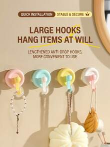 KOEMO 4pcs Strong Suction Cup Hooks - Suitable For Bathroom And Bedroom Storage - Sturdy And Stable, No Drilling Required, Easy Installation, High Load Capacity, Multi-Functional Wall Storage Hooks - View 1
