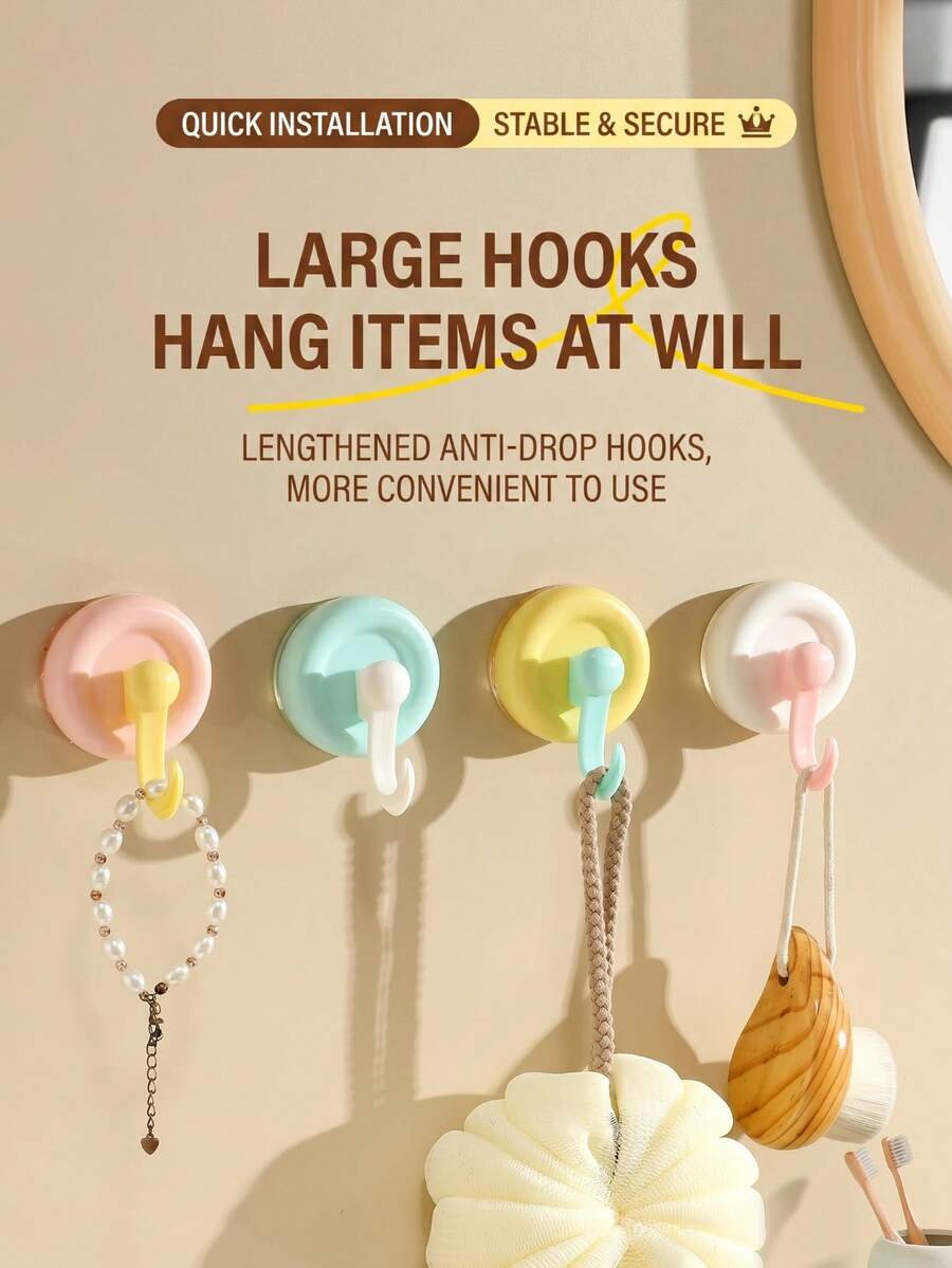 KOEMO 4pcs Strong Suction Cup Hooks - Suitable For Bathroom And Bedroom Storage - Sturdy And Stable, No Drilling Required, Easy Installation, High Load Capacity, Multi-Functional Wall Storage Hooks - View 1