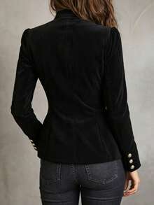 Women's New Fashion Elegant Double-Breasted Design Jacket, Spring/Autumn Solid Color Casual Outerwear - Black - View 2