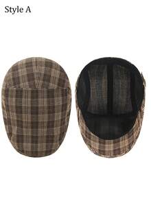 2 Gaya Topi Newsboy Kotak-kotak & Patchwork, Topi Beret Ivy Datar Vintage untuk Pria & Wanita - Kotak-kotak - View 4