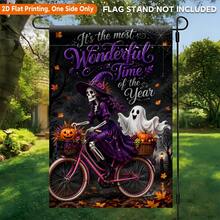 1pc 2D Flat Garden Flag, Halloween Theme Witch Riding Bicycle Polyester Garden Flag, Single-Sided Print, Suitable For Home And Garden, Holiday Decoration, Porch Decor, Flag Pole Not Included - A - View 4