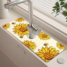 1pc Autumn Floral Pattern Rubber Faucet Splash Guard, Bathroom Faucet Splash Pad, Mud Guard, Moisture-Proof Anti-Slip Faucet Pad, Kitchen Countertop Accessory. Protect Your Kitchen Countertop. - Multicolor - View 3