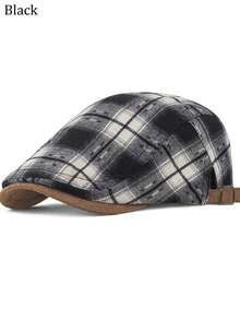 Men Retro Plaid Pattern Adjustable Ivy Flat Cap Casual Newsboy Hat - Plaid - View 7