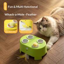 Interactive Electric Whack-A-Mole Cat Toy Cheese House Design Automatic Pop-Up Ball And Feather Teaser USB Rechargeable Indoor Cat Puzzle Toy Boredom Relief Hunting Exercise Toy Suitable For Kittens And Adult Cats - Multicolor - View 2
