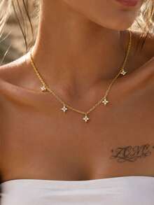 1pc 14k Gold Plated Women's Minimalist Luxury Elegant Rhinestone Four-Leaf Flower Necklace, Gift For Girlfriend, Christmas, Thanksgiving - Necklace 4 - View 6