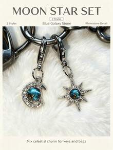2 Móc treo túi hình mặt trăng sao thiên thể, móc khóa đá galaxy đính đá rhinestone, mặt treo móc khóa tôm màu bạc, phụ kiện vũ trụ dễ thương cho ba lô túi xách chìa khóa làm quà tặng - Nhiều màu - Xem 6