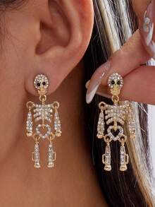 Dark Gothic-Style Diamond-Studded Skull Earrings - Exaggerated And Irregular Skeleton-Shaped Earrings With A Unique Style - Multicolor - View 1